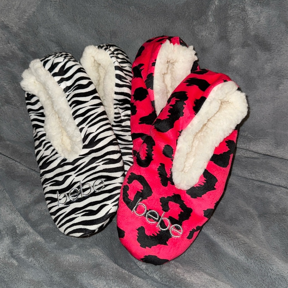 #46 2 pairs of fuzzy slippers with grip soles